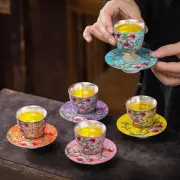 5 Cup+saucers Ceramic Silver Tea Cup Coaster Color Enamel Craft China Master Cup