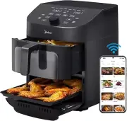 Midea Dual Basket Air Fryer Oven 11 Quart 8 in 1 Functions, 11 Quart, Black