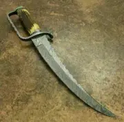 CUSTOM HANDMADE DAMASCUS STEEL VINTAGE BOWIE KNIFE WITH STAG HORN HANDLE