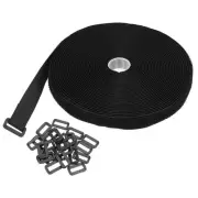 Hook and Loop Straps 0.8" x 33 Ft with 50pcs Plastic Buckle Cord Ties Black