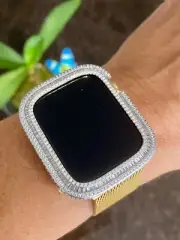 Series 7/8 Apple Watch Bling Baguette Zirconia Gold Bezel Case Cover 41/45 mm