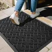 Yimobra Front Door Mats, Heavy Duty Water Absorbent Mud Resistant Easy Clean Entry Outdoor Indoor Rugs,Non Slip Backing, Exterior Mats for Outside Patio Porch Farmhouse, 29.5 x 17, Black