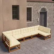 7 Piece Garden Lounge Set&Cushions Honey Brown Solid Pinewood Patio Bar Sets