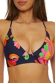 [Trina Turk] Women's Poolside Halter Bikini Top, Floral Print, Adjustable, Tie Back, Swimwear Separates