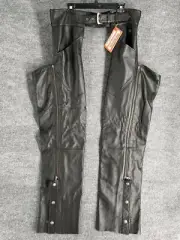 Harley-Davidson Roadworthy Chaps Men Size XL Black Leather Lined Leg Zip Button