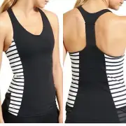 Athleta Black/White Stripe Ace Racerback Tank Top Built In Bra Stretch Size XXS