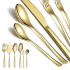 46-Piece Gold Silverware Set - Elegant Stainless Steel Flatware with Cake Server
