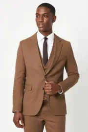 Burton Mens Suit Jacket Copper Plain Weave Slim Fit Business Formal Wedding