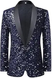 [HEYDHSDC] Men's Banquet Host Bar Singer Stage Performance Sequins Blazer Costume Shawl Collar Wedding Tuxedo Suit Jacket