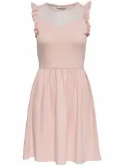 36/7 NEU ONLY Damen Sommer Kleid onlNIELLA FRILL DRESS Spitze kurz rosa Gr. M 38