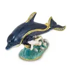 Jere Luxury Giftware, Bejeweled DOLLY & DYLAN Blue Dolphin & Baby Trinket Box wi