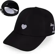 [LUCKYBUNNY] Girls Backless Baseball Cap Ponytail Hat, Love Heart Embroidered Baseball Hat Natural Curly Hair Caps for 3-8 Years