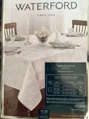 Waterford Home Oblong Jacquard Tablecloth Nappe 70" x 104" White/Gold Metallic