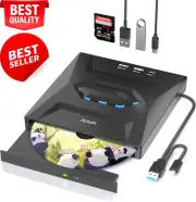 External CD DVD Drive, USB-C/3.0, Burner/Reader, SD Slot, Fast Speed, for PC/Mac