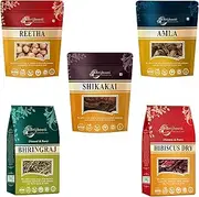BrijBooti Reetha Amla Shikakai Bhringraj Hibiscus (Raw Form) for Hair 500 Gm (100g Each)