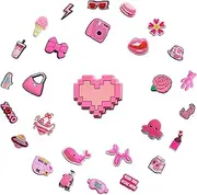 [AUKIOOA] 28 Pcs Pink PVC Different Shoe Charms for Unisex adult,Aesthetic Cute Shoe Charms Set for Clog Slides Sandals,Cute Pink Birthday Gift, Silicone, No Gemstone