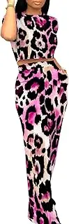 [RISCUYY] Cheetah Print Outfit for Women Comfy Sleeveless Crop Top and Pants Comfy Matching Cheetah Print Set 2025