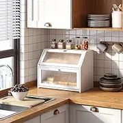 STDDRE Bread Box for Kitchen Countertop Bin Double Layer Bread Box Storage Container Extra Large Capacity Farmhouse with Diamond Pattern Windows (White, Large)