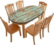 Wood Grain Fitted Oval Tablecloths, Green Rustic Weathered Wooden Planks Wind...