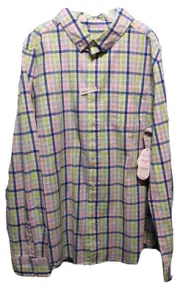 Wonder Nation NEW♈Boy's size L (husky) Printed LS button up Shirt ~pink/lime