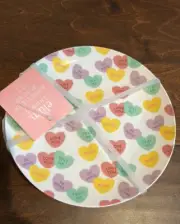 Elum Valentines day Heart Print Love Messages Plates 7.5” set of 4