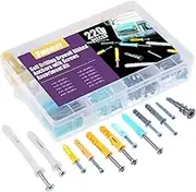 Swpeet 220Pcs Assorted Sizes Hollow Self Drilling Drywall Anchors Kit, Plastic Self Drilling Drywall Ribbed Anchors Assortment with Screws Perfect for Fixing Curtains, Calligraphy, Wall Cabinets