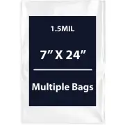 1.5Mil 7" X 24" | LDPE Clear Flat Poly Bags, Flexible & Durable | Multiple Bags