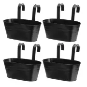 4 Pcs 11" Iron Balcony Rail Planter with Drainage Holes and Hooks, Black