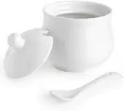 Swetwiny Ceramic Sugar Bowl with Lid and Spoon, Porcelain Salt Storage Jar, White Seasoning Container for Home and Kitchen, 7 Ounces (White)