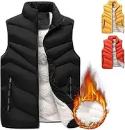 [YNAUADLY] Vests Men's Quilted Vest Waistcoat with Zipper Pockets Lining with Pocket Fleece Jacket Gilets Outdoor Vests Sports Vests