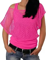 Mesh Top Women's 90s Party Tops Mesh Top Women Mesh Shirt Neon Shirt Festival Top Transparent Tops Hippie Accessories Carnival Fancy Dress Theme Party 80s Outfit Mesh Top