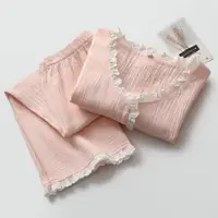 在飛比找ETMall東森購物網優惠-出口花邊女純色七分褲空調服蕾絲