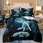 Soft White Wolf Doona Quilt Duvet Cover Set Single Queen King Size Bedding Set