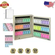 Beige 48-Key Organizer with Secure Lock and Color-Coded Tags for Easy Access