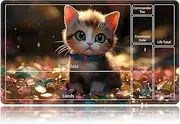 Playmat for MTG, Card Game Mat Non-Slip Rubber Base and Stitched, 24 x 14 inch TCG Play Mat for MTG and Other Card Games (A - Zones), Cute Kawaii Cat