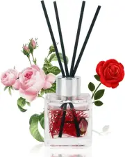 Reed Diffuser Set,Rose Scent Oil with Stick for Bedroom Office Gym and Stress Re
