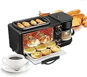 9L Breakfast Station, 3-In-1 Breakfast Machine with Coffee Machine Function/Frying Pan, Temperature control timing Electric Oven,for Bread Egg Sandwich Bacon Sausages