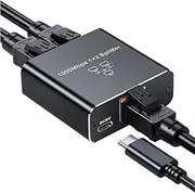 Xolixorium RJ45 Ethernet Splitter 1 to 2 Out with USB Power – 1000Mbps Gigabit LAN Adapter for Cat5/5e/6/7/8 Cables, Supports Two Devices Simultaneously