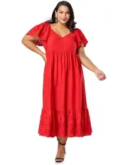 [Pink Dusk] Broderie Maxi Dress in Red