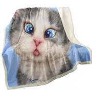 Cats Funny Faces Drawings Blue Eyes Grey Kitten Throw Blanket