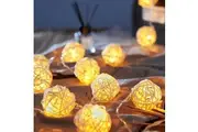1 Set of Yellow 5cm Rattan Cane 50 Ball Battery Power LONG 5m String Lights Christmas Gift Home Wedding Party Bedroom Decoration Table Centrepiece