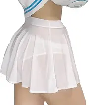 [ZHER-LU] Women's Sexy Sheer Mesh Mini Skirts Bikini Cover up High Waist Ruffle Beach Sarong Coverup Solid Color Skater Skirt