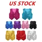 AU Kids Boys Girls Shiny Sequins Vest Waistcoat Jazz Hip-hop Choir Dance Costume