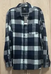QuickSilver Regular Fit Blue Flannel Shirt Motherfly Long Sleeve Size XL. New.