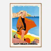 Galrie Vintage Corsica Calvi Beach Travel Poster by Roger Broders Art Deco Wall Art, Wood Frame, A2 42 x 60cm (16 x 24inch)