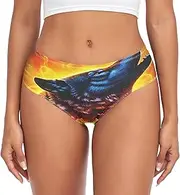 [RPLIFE] Wolf Howling Fiery Orange Womens Breifs Underware, Womens Underwear Breathable, Underwear Women Comfort, Plus Size Panties, Wolf Howling Fiery Orange, XX-Large