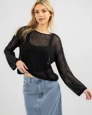 [Ava And Ever] Ava And Ever Women's Alexa Crochet Long Sleeve Top in Black Size Small S Black