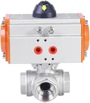 1" Stainless Steel Pneumatic Three Way Ball Valve T Type Q614F-16P Three Piece High Platform Pneumatic Ball Valve(T Type)