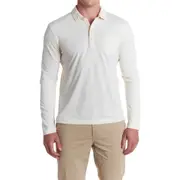 Billy Reid Pensacola Long Sleeve Organic Cotton Pocket Polo in Tinted White at Nordstrom, Size Medium