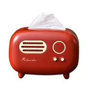 1x Tissue Box Desktop Paper Holder Storage Box Retro Radio Model Napkin -Red